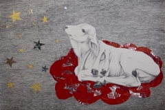 Chernobyl calf, pencil and waste collage on paper, 110x75, 2019