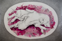 Mlado meso, grafitna olovka i kolaž od otpada na papiru, 110x75cm, 2019.