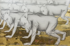 Eco-financial segregation / People-boars, pencil drawing and garbage collage on paper, 150x110cm, 2020